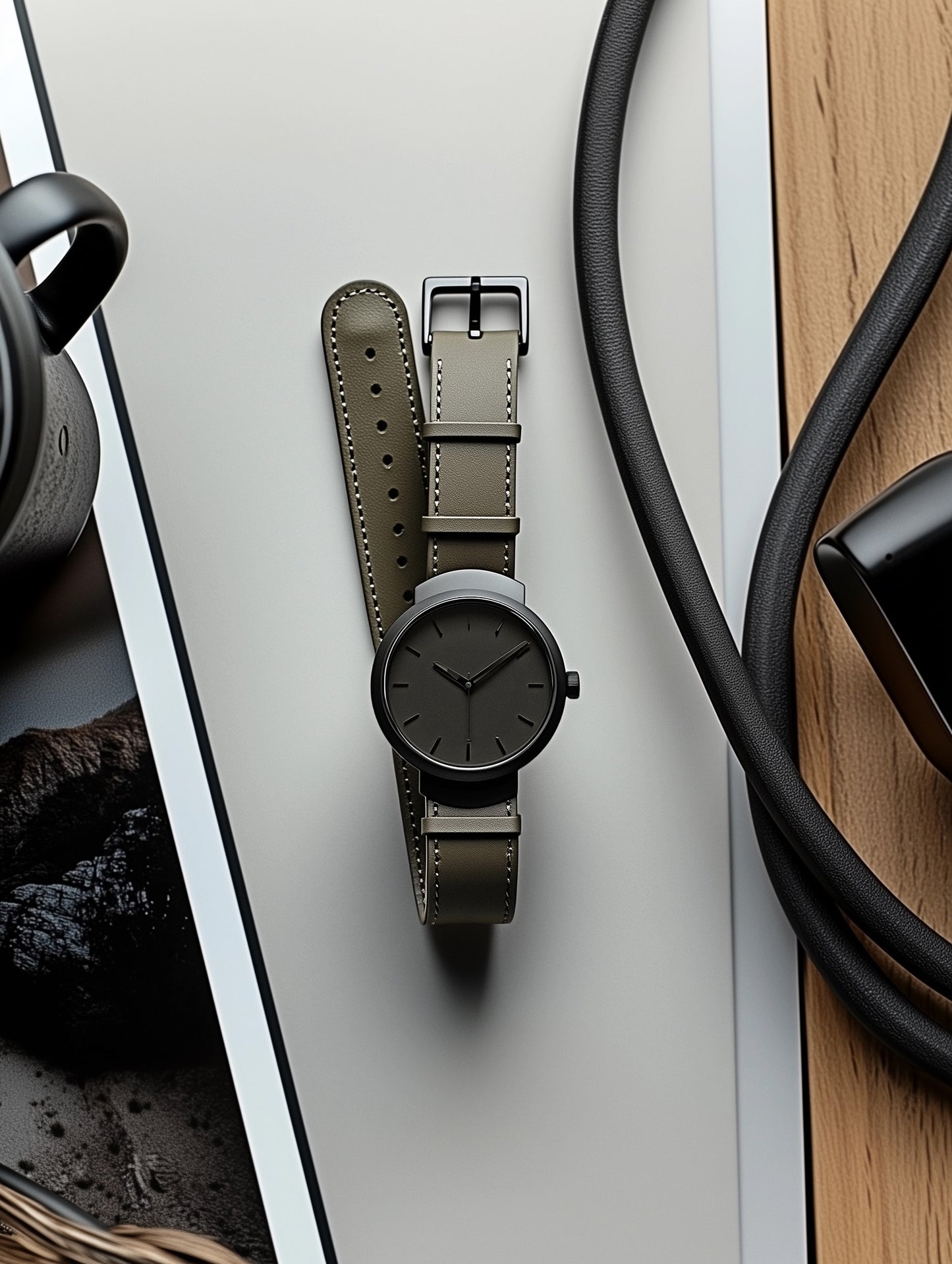 Khaki Leather Watch Strap